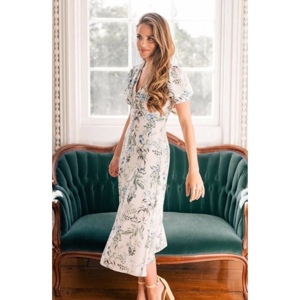 Gal Meets Glam Floral Midi Dress - Cream and Green